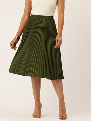Wisstler Solid Women Flared Dark Green Skirt