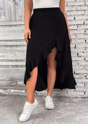 LULU & SKY Solid Women Asymetric Black Skirt