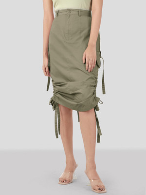 Mast & Harbour Solid Women Straight Green Skirt