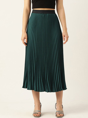 her by invictus Solid Women Flared Green Skirt