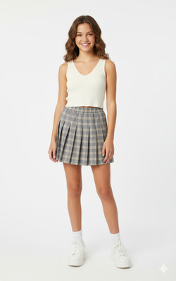 eNub Checkered Girls Pleated Grey Skirt