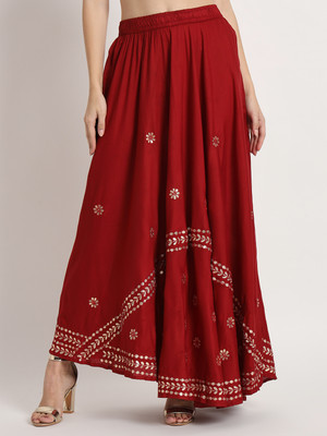Moda Rapido Solid Women Flared Maroon Skirt