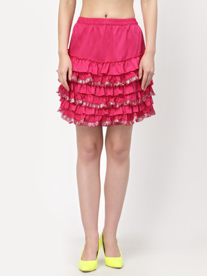 LELA Self Design Women A-line Pink Skirt