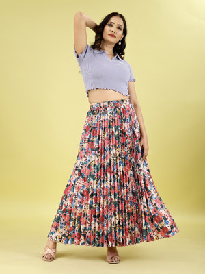 ZWERLON Abstract Women Pleated Blue Skirt