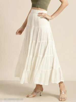 HouseOfCommon Solid Women Regular White Skirt