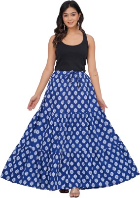 Kastoori Collection Floral Print Women Broomstick Dark Blue, White Skirt