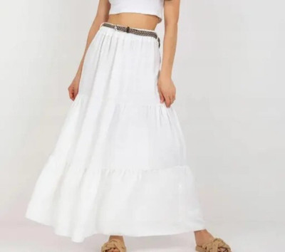 MIRRCK Solid Women Regular White Skirt