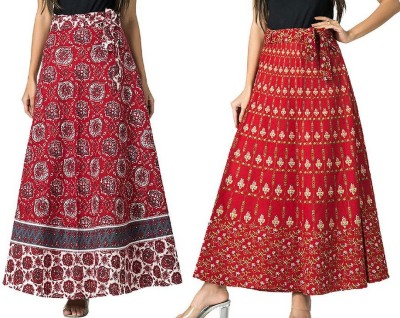 Hendygraph Printed Women Wrap Around Red, Red Skirt