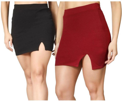 Yunic29 Solid Women A-line Black, Maroon Skirt