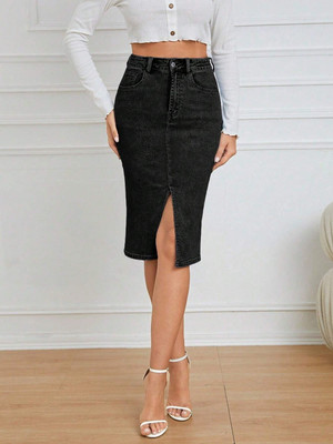 ACUAN Washed Women Pencil Black Skirt