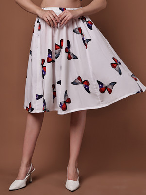 VALLES365 by S.c. Printed Women A-line White Skirt