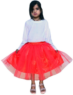 ALINA MODA Self Design Girls Regular Red Skirt