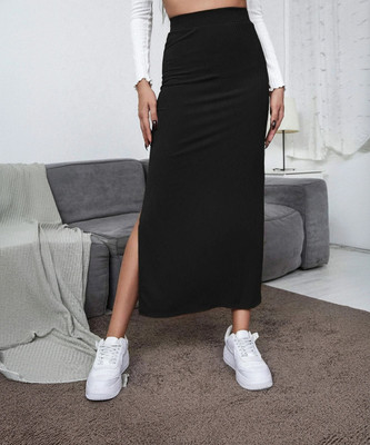 CuisineX Solid Women Regular Black Skirt