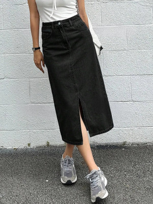 dolsia Solid Women Pencil Black Skirt