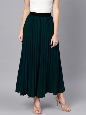ZWERLON Colorblock Women Flared Green Skirt
