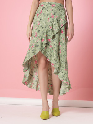 Oomph! Striped Women Asymetric Green Skirt