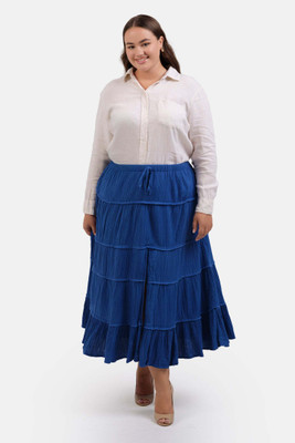 virgio Solid Women Layered Blue Skirt