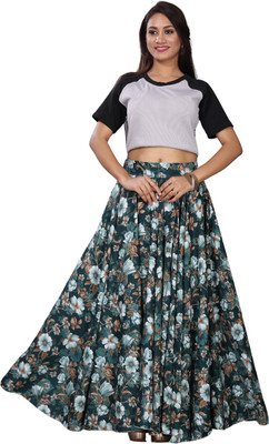 JYESHTA Printed Women Flared Green Skirt