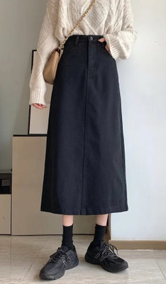 Achyutaya Fashion Solid Women A-line Black Skirt