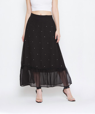 BITTERLIME Embellished Women Flared Black Skirt