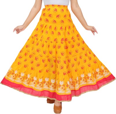 J K FASHION Printed Women Regular Yellow Skirt