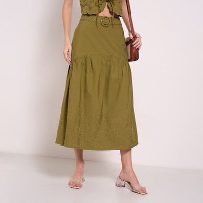 Honey By Pantaloons Solid Women A-line Green Skirt