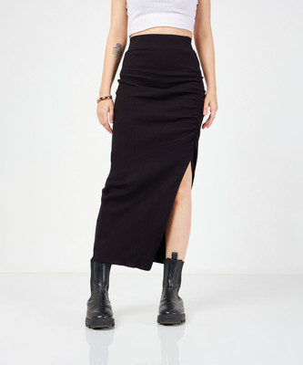 SASSAFRAS Solid Women Pencil Black Skirt