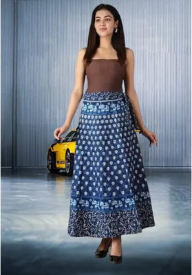 Tankaviss Printed Women Regular Blue Skirt