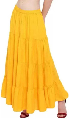 HouseOfCommon Solid Women Wrap Around Yellow Skirt