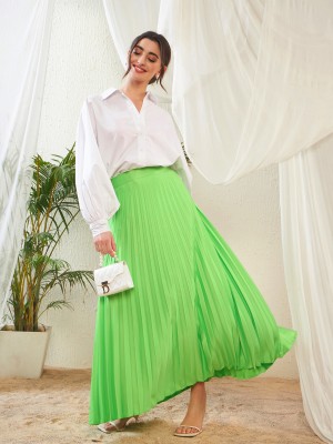 SASSAFRAS Solid Women Flared Green Skirt