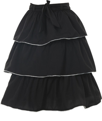 Mamnoon Solid Girls Pleated Black Skirt