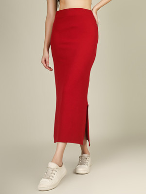 Yunic29 Solid Women Pencil Maroon Skirt