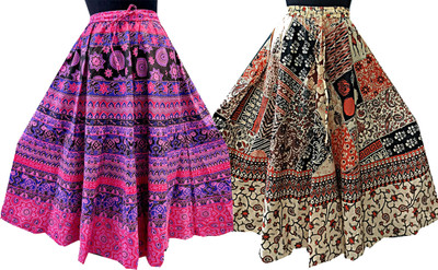 KesarDesign Printed Women Flared Multicolor Skirt
