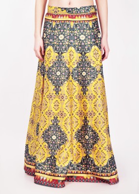 Frolic Rolic Printed Women Flared Yellow Skirt