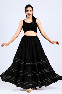Payal Creation Solid Women Flared Black Skirt
