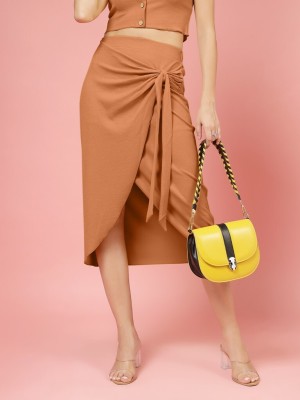 Oomph! Solid Women Wrap Around Orange Skirt