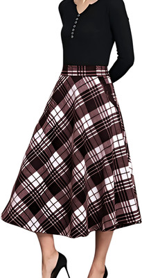 HouseOfCommon Checkered Women Skorts Maroon, White Skirt