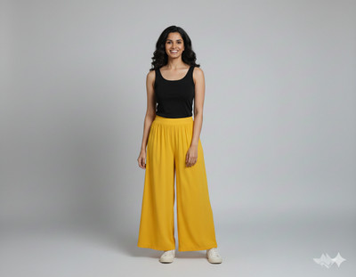 AzadFashion Flared Women Yellow Trousers
