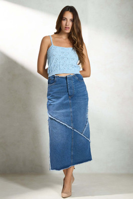 virgio Solid Women Straight Blue Skirt