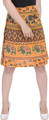 JABAMA Printed Women Wrap Around Yellow Skirt