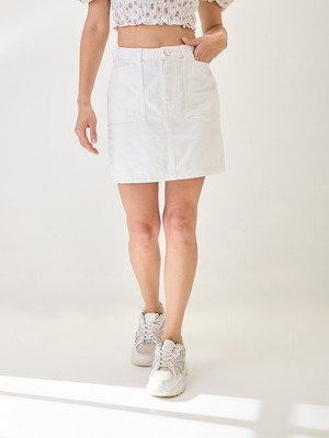 Globus Solid Women Straight White Skirt