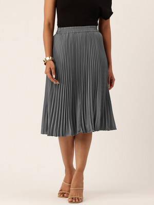 Wisstler Solid Women Flared Grey Skirt
