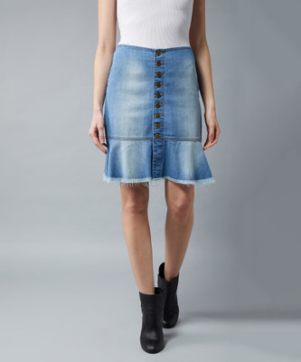 DOLCE CRUDO Solid Women Regular Blue Skirt