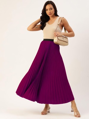 OTABU Solid Women Pleated Purple Skirt