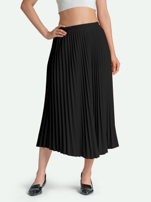 AASK Solid Women Pleated Black Skirt