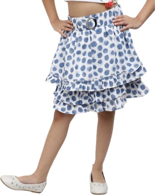 V-MART Polka Print Girls Flared Blue, Blue Skirt