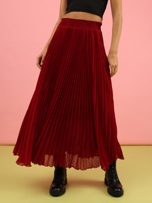 LIMEROAD Solid Women A-line Maroon Skirt