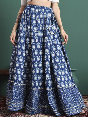 NYPA Floral Print Women Flared Blue Skirt