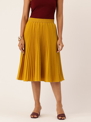 Wisstler Solid Women Flared Yellow Skirt