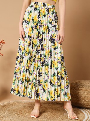 OTABU Floral Print Women A-line White Skirt